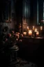 Placeholder: A very faded flowerA dark room full of flowers with candle light