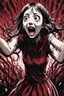 Placeholder: Petit woman with rare eyes, weird pose, fullbody, screaming, tears, Junji Ito style, darkred tones,