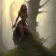 Placeholder: frank frazetta style, witch in the forest, dusk