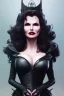 Placeholder: Geena Davis as evil queen in black leather, leather, busty, cleavage, angry, rage, stern look. character design by cory loftis, fenghua zhong, ryohei hase, ismail inceoglu and ruan jia. unreal engine 5, artistic lighting, highly detailed, photorealistic, fantasy