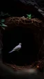 Placeholder: A very fine spider web in front of a dark cave entrance a dove laying in the nest ,unsplash photography, BOKEH shot style of time-lapse photography, fujifilm provia 400x, 100mm lens, luminous shadows, renaissance-inspired , home and garden, wildlife nature photography, HDRI. A nest in front of the spider web with a dove laying in it