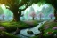 Placeholder: Immersive​ fantasy elven cafe in the deep forest with ancient tree blossom river 4k full hd