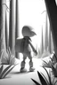 Placeholder: ambient occlusion render of bird character hiking in forest