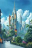 Placeholder: a highly detailed pencil and colour marker digital drawing of beautiful organic futuristic city in harmony with nature, full screen, fine details and contours, intricate, small minutiae, tiny features, particulars, sharp photo lens, acute outlines, digitally enhanced, least ambient occlusion, sidewalk view from the pedestrian perspective, wide angle camera, volumetric lighting, volumetric clouds, uhd, 8k, vitality colors, for book cover, enscape render, by antoni gaudí