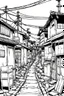 Placeholder: Tokyo shanty town, line arts, manga style