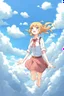 Placeholder: Girl falls from the sky among the clouds. Anime style