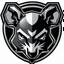 Placeholder: dead mouse's face logo on a triangular shield shape, vector(black white and gray)