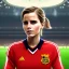 Placeholder: Emma Watson in a referee jersey officiating for a soccer match at Wembley Stadium