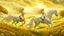 Placeholder: Fantasy digital art: fairies with golden hair, and white dresses descend from fluffy clouds towards a meadow with brown horses