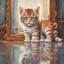 Placeholder: In a world full of fantasy, a little kitten stands in front of a mirror. In place of his own reflection, a majestic tiger appears. The little cat's eyes are wide in awe as she beholds the majesty of the tiger. The cat's left paw and the tiger's right paw appear to touch each other. Details like lush fur, bright orange stripes, and the tiger's intimidating gaze in the mirror create a sharp contrast to the kitten's delicate and innocent appearance Leica Q2 with Summilux 3 Photo