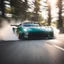 Placeholder: Facing front Sports car drifting around a corner, motion blur, narrow depth of field, lens flare, dynamic angle, asphalt spray, high octane energy