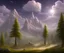 Placeholder: Trees, clouds, mountains