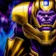 Placeholder: fullbody portrait in oil on canvas of Thanos with Big Golden Hulkbuster armor, intense stare, masterpiece, realistic, intricate detail, sci-fi fantasy style, volumetric lighting, particles, highly detailed ,cinematic , deep colours, 8k, by Simon Bisley