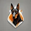 Placeholder: Front logo. 3D. Black, orange and white palette Doberman dog in artistic style, minimalist