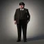 Placeholder: A full body 1930s Italian-American businessman with a black bowler hat and a suit. He is obese and sad