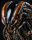 Placeholder: Photorealistic portrait, Predator from Predator Movie, extreme close-up, detailed face-crab-like mech with a combination of alien and mechanical traits, sleek onyx exoskeleton, bioluminescent veins, articulated metallic appendages, realistic lighting to emphasize the fusion of organic and synthetic.