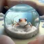 Placeholder: A cute little crab in a small circular fish tank.