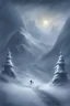 Placeholder: a painting of a scary (snowman monster), landscape with snow, snowflakes, fantasy, mountain, (dark fantasy), snowstorm, matte painting, brushstrokes, high detail, high quality, surreal, digital illustration