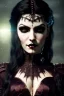 Placeholder: Smirking gothic vampire, waist up portrait, 8k resolution, intricate details, ornate details, soft lighting, vibrant colors, retroanime, masterpiece, intricate eyeliner, dark eyeshadow, eyes, intricate tattoos, futuristic cityscape background