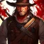 Placeholder: Portrait, bearded, Gunslinger, Cowboy, cowboy hat, serious face, Blood Splatter