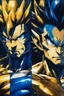 Placeholder: Poster in two gradations, split in half, one side "Vegeta's face", other side "Goku's face", midline of the face, painting by Yoji Shinkawa, dark blue and GOLD detailed iridescent, metallic, translucent, dramatic lighting, hyper futuristic, digital art, shot with Sony Alpha a9 Il and Sony FE 200-600mm f/5.6-6.3 G OSS lens, natural light, hyper realistic photograph, ultra detailed -ar 3:2 -q 2 -s 750,