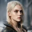 Placeholder: Prhotorealistic close-up of a beautiful blonde warrior with dystopian clothes and background