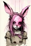 Placeholder: portrait a cute girl, bunny , mask, hair slime, out her mind, pink tones, in the style of arthur rackham,