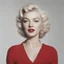 Placeholder: marilyn monroe, braids,, in a red sweater, v collar,, white background