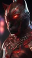 Placeholder: Iconic Cat-Man, Glowing red and silver, ultra-detailed armor, eye mask cat, dynamic shot, richly saturated colors, full stature, cinematic atmosphere, Octane rendering, hyper-realistic, unparalleled detail, 8K , concept art, physically based rendering, intricate textures, subsurface scattering, timeless masterpiece, AI enhanced, GAN, ray tracing, depth of field, neural network,