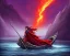 Placeholder: sango fantasy, fantasy magic, intricate, sharp focus, illustration, highly detailed, digital painting, concept art, matte, Greek mythology Charon ferryman, skeleton in full length cape, in boat on river styx, sharp jagged rocks, red purple blue colours, red hot lava river