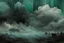 Placeholder: Sinking world, 3D, mist and smoke, black, turquoise (a little bit closer to the green) and white color, hard rain, and watercolor patchwork by Picasso and Caspar David Friedrich and Daniel Merriam digital painting award winning fantastic view high definition abstract surreal no watermark