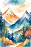 Placeholder: design for t-shirt, watercolor painting of trees and mountains, a painting environmental art, detailed painting, painterly, artwork