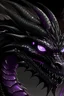 Placeholder: dragón negro, ojos violetas como amatistas