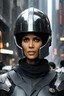 Placeholder: The streets of Mega City One were alive with the constant hum of activity, but in the midst of the chaos, a figure stood tall and resolute. Halle Berry, clad in the iconic helmet of a Judge, commanded attention as she surveyed the sprawling metropolis. The helmet, a symbol of authority and unwavering justice, rested firmly on Berry's head, obscuring her features but amplifying the aura of power that surrounded her. The citizens of Mega City One couldn't help but be drawn to her presence, instinc