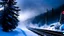 Placeholder: polar express train,steam,fir forrest scenery, heavy mist,mist shadows,valley,creek,forest,,tree,,nature,night,snow,fir tree,night,holy night