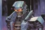 Placeholder: retro anime style, full color, dark serious 1980s anime terminator like robot, moebius artist, magic, watercolor,