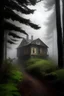 Placeholder: foggy forest house