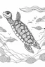Placeholder: a sea turtle dive into the deep sea, clean line art, monochrome, for kids coloring book, white background