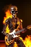 Placeholder: Firestarter robot terminator hardrock with a guitar. Seems angry against humans. Flames all around