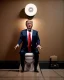 Placeholder: Donald Trump sitting in toilet scene, without pants, realistic image, hooper style, casual, concept art, smooth, unreal engine 5, god lights, ray tracing, RTX, lumen lighting, ultra detail, volumetric lighting, 3d.