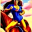 Placeholder: portrait of busty atletic young beautiful Superwoman horseriding Boris Vallejo styles