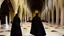 Placeholder: Black robed, hooded monks in the church