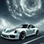 Placeholder: God like, extremely detailed Porsche style car (Centered on image), moving on a silk road through the galaxy, symetrical, HD, 4k, 8k, Photo realistic