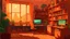 Placeholder: a lofi style art representing a tidy and cozy office with warm colors