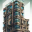 Placeholder: Artdeco german Architecture building brick building with futuristic glass building +detailed facades+highly detailed++ Book illustration by Gediminas Pranckevičius, Jean Baptiste Monge, Brian Kesinger, Anton fadeev, strong lines, high contrast vibrant colors, 16k resolution, trending on behance""