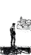 Placeholder: a man standing on Porto bridge, ink drawing style