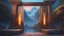 Placeholder: an ancient magical gate showing another world. mountains. cinematic lighting, hyper realisme, Hyperrealistic, splash art, concept art, mid shot, intricately detailed, color depth, dramatic, 2/3 face angle, side light, colorful background