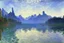 Placeholder: Mountains, Cyberpunk buildings, lake, science fiction, concept art, realistic vision, claude monet impressionism painting