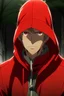 Placeholder: homem de capuz vermelho anime
