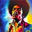 Placeholder: a realistic portrait of Jimi Hendrix at a turntable with headphones on being a DJ, vivid color